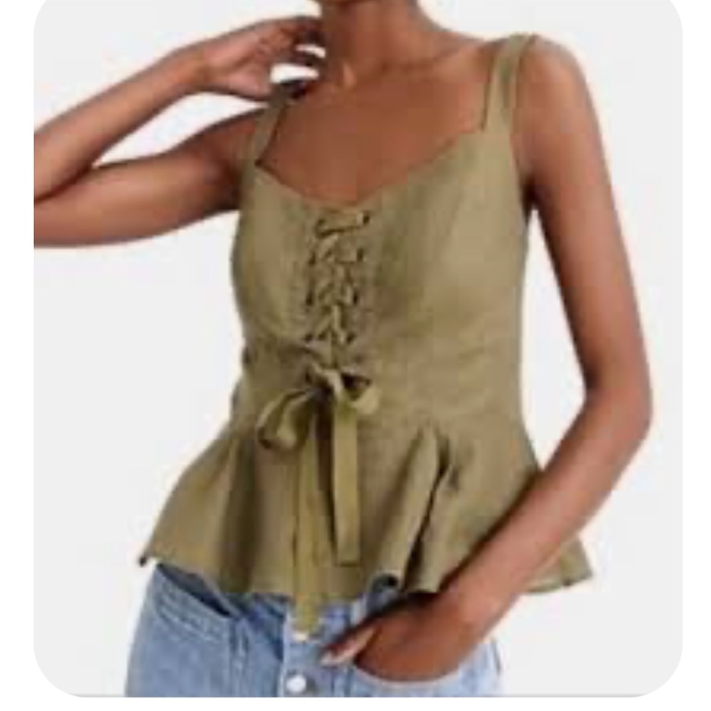 J.Crew Olive Green Lace-Up Peplum Top